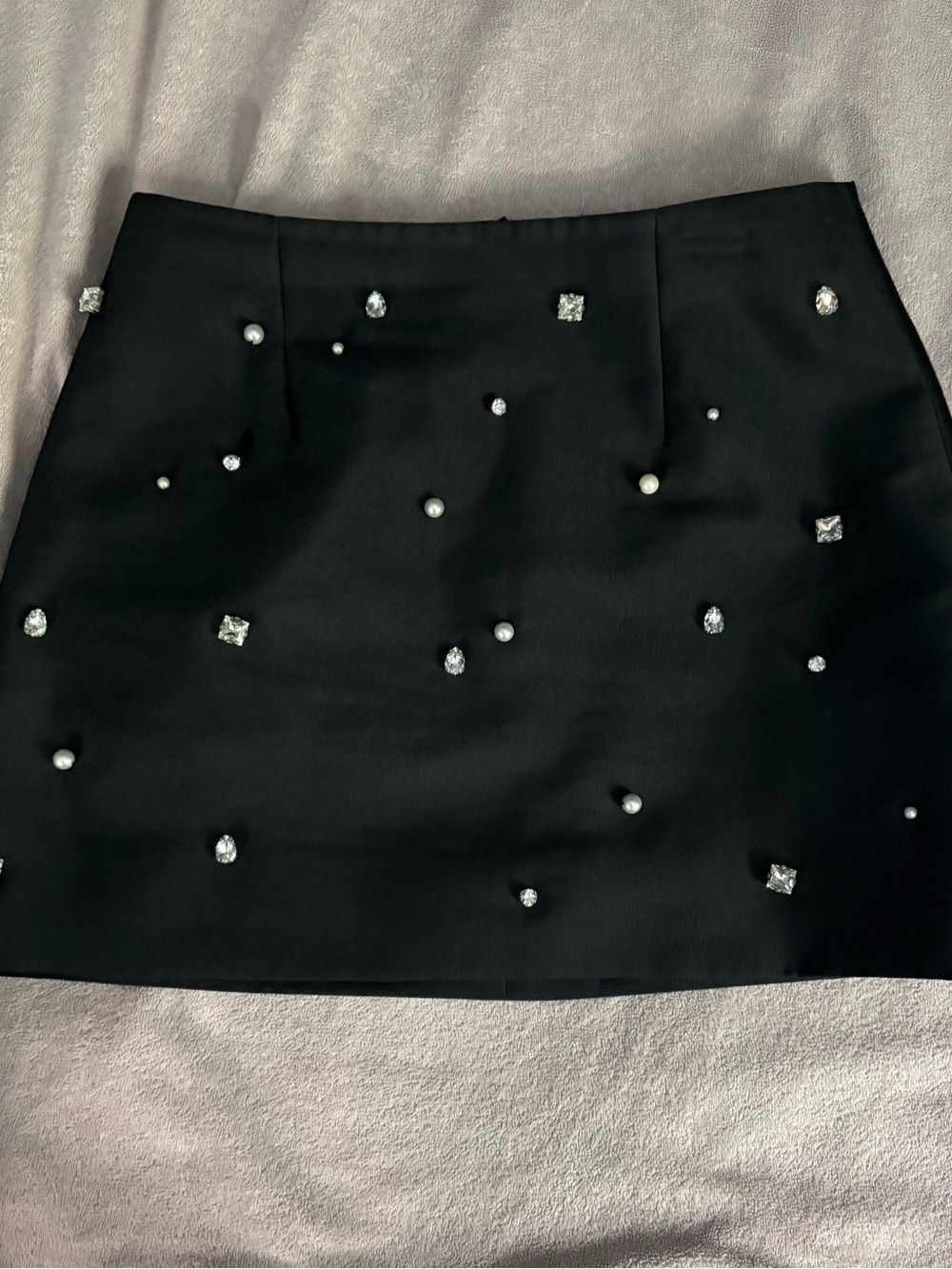 HUNTER BELL Britt Mini Skirt with Crystal & Pearl Embellishments